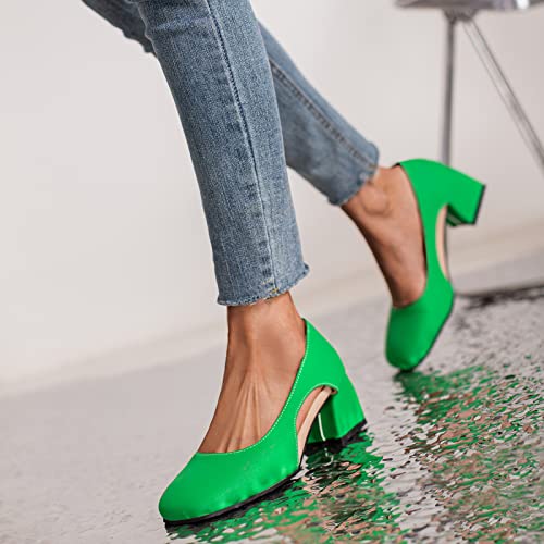 Escarpins Talon Bloc Moyen Bout Carré Western Robe Vert - 5