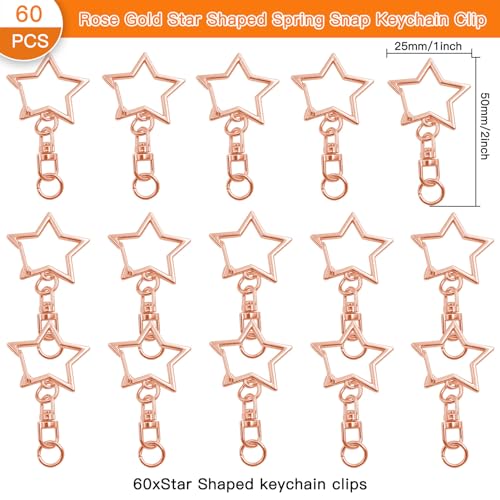 60Pcs Star Shaped Spring Snap Keychain Clip,Metal Swivel Clasp Snap Hook Key Ring with Chain Hanging Buckle with Open Jump Ring Connector for Crafts Key Ring Making,DIY Keychain Supplies(Rose Gold) by Oubaka - Image 2