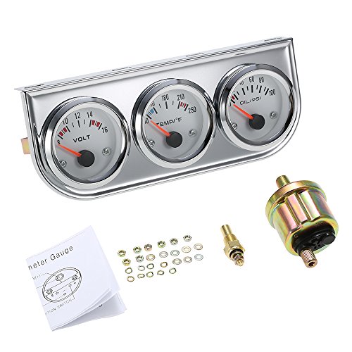 Jauge pression d'huile voltmètre et température eau 52 mm chrome