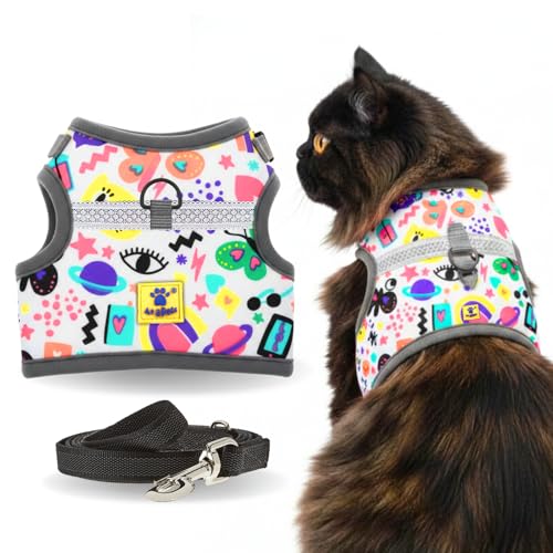 Image of A+a Pets' Retro Vest Harness & Leash Set | No Pull, No Escape, Breathable, Cute Combo for Puppies, Small Dogs, Cats (Comic, M)