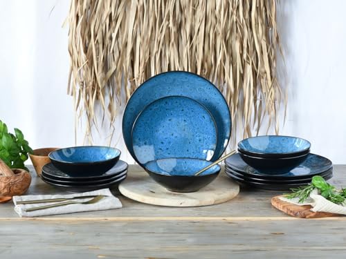 CreaTable, 23958, Serie Capri, 12-teiliges Geschirrset für 4 Personen, Teller Set aus Steinzeug, spülmaschinen- und mikrowellengeeignet, Qualitätsproduktion