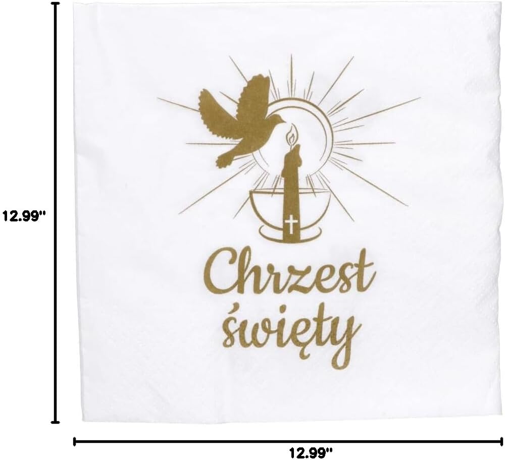Paper napkins for baptism decorative white-gold