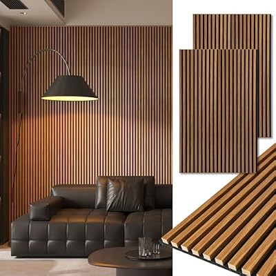 Art3d 2-Pack 48" x 24" Acoustic Wood Panels for Wall, Soundproof Wood Slat Panel for Wall and Ceiling, 3D Fluted Sound Absorbing Paneling for Interior Wall Decor, Living Room, Bedroom - Teak