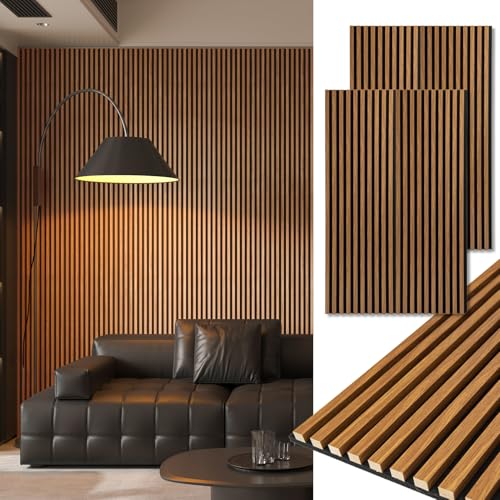 Image of Art3d 48 x 24 Inch 3D Fluted Soundproof Wood Slat Wall Panel, 2-Pack, Teak