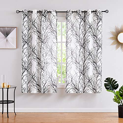 FMFUNCTEX Linen Semi Sheer Curtains for Bedroom, Black White Curtains