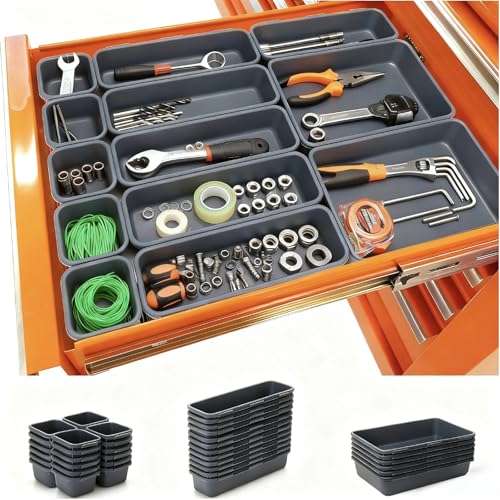 ZHLELEWZ 42ピース ツールボックス オーガナイザー - パーツトレイ付き 工具収納に最適な作業台・引出し整理ケース グレー (42 グレー)