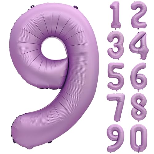 Image of 40 In Matte Lavender Purple Birthday Number 9 Helium Foil Mylar Balloon | Helium Foil Mylar Suitable Boys' And Girls', 9st 19th Birthday Parties, Anniversary Celebration Nine Balloon Purple paryt