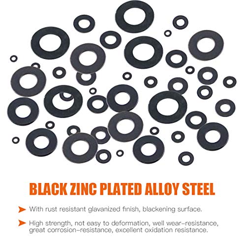 760-Pcs [9 Tailles] Kit d'assortiment de matériel en acier plat en alliage de zinc noir - M2 M2.5 M3 M4 M5 M6 M8 M10 M12