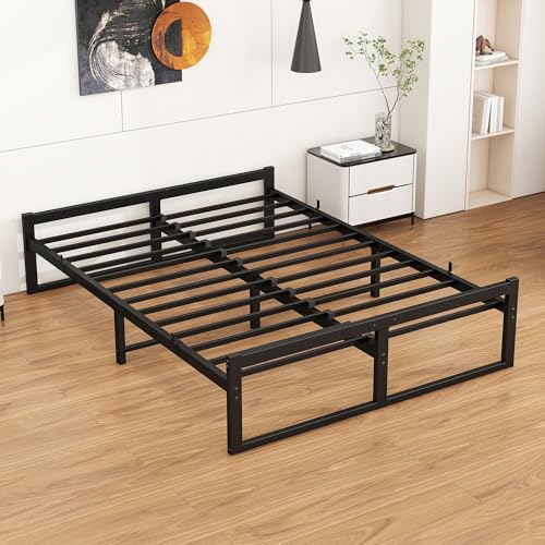 VECOCHO Bett160x200 mit Lattenrost,Bettgestell 160x200 aus Metall mit Stahllattenstütze,Metallbett 160x200-48cm Höhe Jugendbett mit Stauraum,Doppelbett,Kein Boxspringbett,Schwarz Bettrahmen