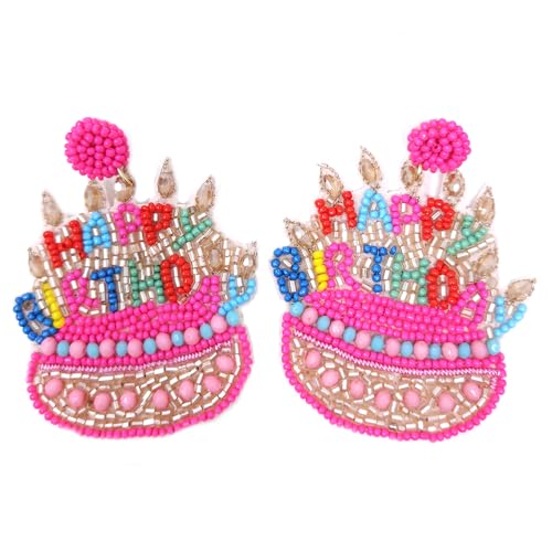 Beaded Birthday Cake Post Earrings Handmade B-day Cake Earrings