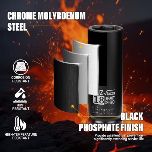 Image of 1 /2 Inch Drive 18mm Deep Metric Impact Socket,CR-MO,6 Point Radius Corner Design,Square Chamfered Opening,Axle Nut Impact Grade Socket for Easy Removal