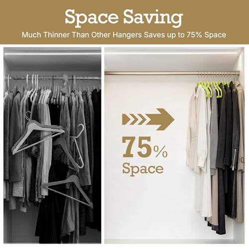 Image of HOUSE DAY Vibrant Green Velvet Hangers 60 Pack, Non Slip Clothes Felt Hanger Heavy Duty for Coat, Premium Slim Space Saving Suit Hangers for Closet Organizer, 360 Rotating Silver Hook