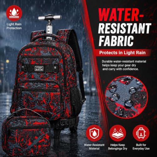 Image of 3Pcs Rolling Backpack for Boys, 19 Inche Adults Roller Bag with Wheels, Graffiti Wheeled Bookbag Set for Men(Red)