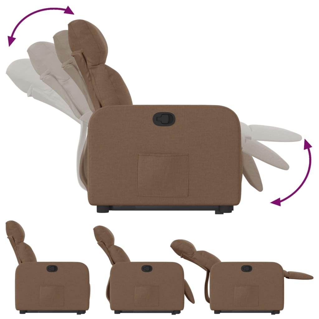 Fotel relaksacyjny z funkcją wspomagania wstawania, brązowy, tapicerka, ergonomiczna regulacja, z podnóżkiem i podłokietnikiem, do salonu, sypialni, biura, relaksu podczas czytania i
