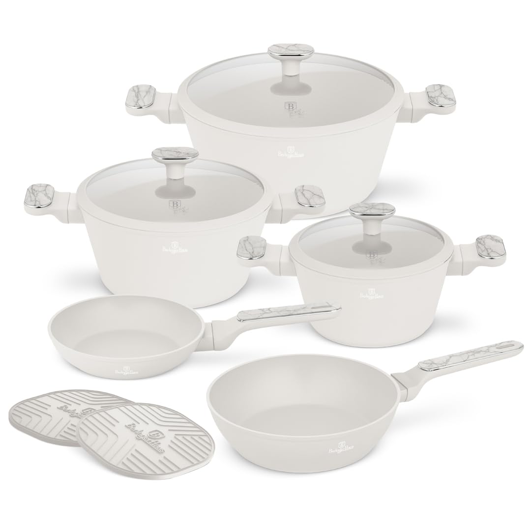Berlinger Haus 10-teiliges Titanbeschichtetes Kochgeschirr Set Sahara Marble Collection – Antihaft, langlebig, leicht zu reinigen, ideal für gesundes Kochen und stilvolles Servieren