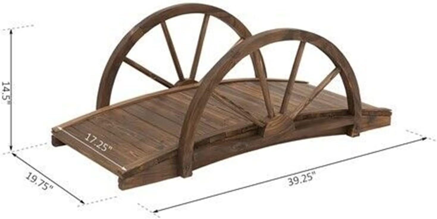 Wooden Bridge Elegant Traditional Farm Home 3.3ft Fir Wood Half Wheeled Stained Garden Bridge