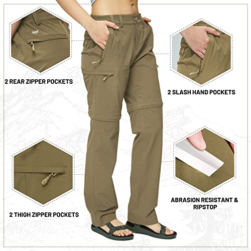 Mier Women's Hiking Cargo Convertible Pants Lightweight Stretch Outdoor Pants With 6 Pockets, Quick Dry And Water Resistant, Khaki, 16 #TOP2
