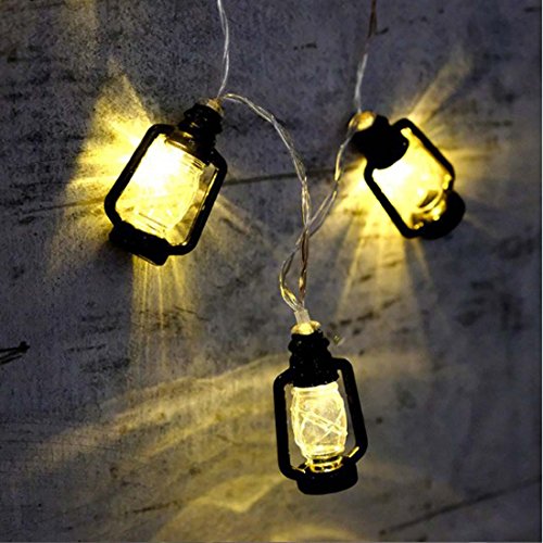 10 luces LED de 1 m, mini linterna de queroseno retro, funciona con pilas, para decoración de Navidad, casa, habitación, decoración del hogar (blanco cálido)