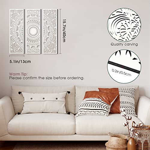 Mandala Wall Art 3 Pieces Carved Wood Wall Art Floral Aesthetic Wooden Plaque Set Wood Carving Wall Decor Elegant Modern Cutout White Wood Wall Plaque For Home Bathroom Decoration (15.8 X 5.1 Inch) #TOP1