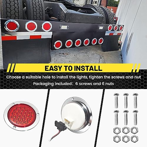 Oyviny 2PCS 4” Round LED Trailer Tail Light with Stainless Steel Chrome Bezels Red 24LED 4 Inch Round Trailer Stop Turn Brake Tail Lights 12V DC for RV Truck by Oyviny - Image 6