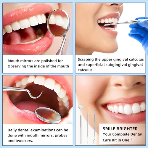 Zahnpflege Set 3 Pcs, Zahnarzt Instrumente, Zahnsteinentferner Zahnreinigung, Zahnarztbesteck Edelstahl, Zahnreinigungsset Professionell Zahnsonde Zahnhygiene Tools Mundspiegel Zahnstein Schaber