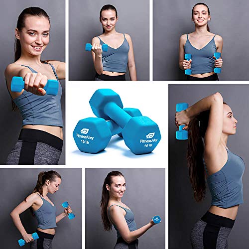 Fitness Alley Neoprene Dumbbells - Free Weights Hex Hand Weights - Dumbbell Pairs Combo Set - 3 Dumbbell Set - (8lbs, 10lbs & 12lbs pairs)- 60 LB - Image 5