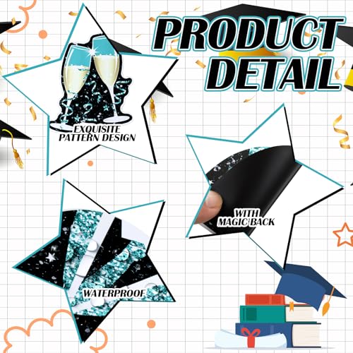 Image of Landhoow 30 Pcs Graduation Car Magnets 2026 Senior Graduation Car Decoration Bumper Sticker Congrats Grad Magnet Magnetic Refrigerator Decal for Grad Parade Party Supplies(Teal, Black)