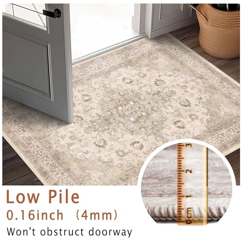 vivorug 8x10 Neutral Area Rugs for Living Room, Non-Slip Backing Washable Rug 8x10, Beige Large Area Rug Soft Carpet for Bedroom Dining Room, Vintage, Easy Clean, Durable, Low Pile Rug Under Table