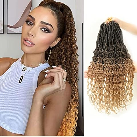 New Faux Locs Crochet Hair 24 Inch 8 Packs Soft Locs Long Deep Waves Goddess Ombre Prelooped Synthetic Dreadlock Extensions (24inch, 1B27) Cover