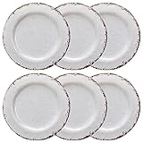 LEHAHA 9 inch White Melamine Salad Plate Set, Vintage Rustic 6 piece Dessert Plates Set, Break-Resistant Dishes Set Great for Dining Party, Ideal for Salad,Dessert,Fruit and Cakes