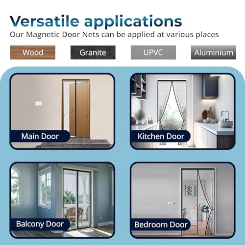 Image of LifeKrafts Magnetic Mosquito Net for Door | Heavy Duty 80 GSM Mesh | Premium Polyester Material | Auto-Closing Insect Screen for All Door Types | Keeps Mosquitoes & Bugs Out |(Black, 210 x 110 Cms)