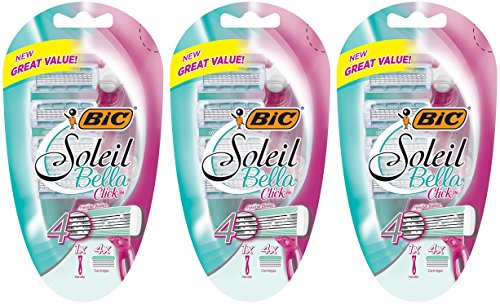 Bic Soleil Bella Click Razor For Women - 4 Cartridges & 1 Handle Per Package - Pack of 3 Packages