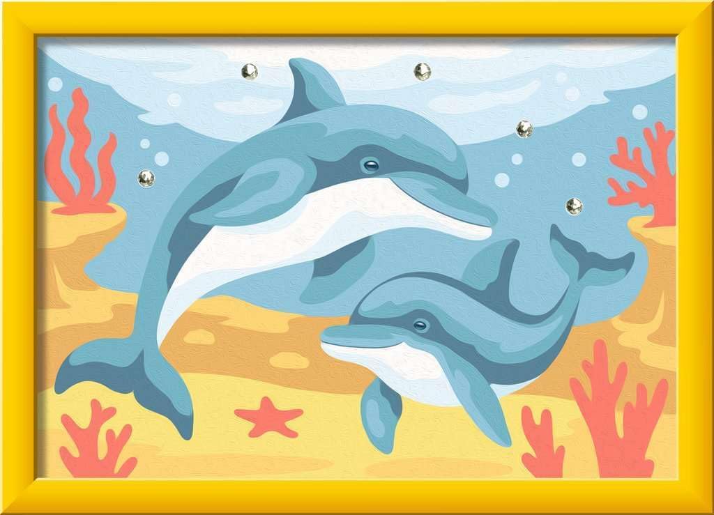 Ravensburger CreArt 12023115 Painting by Numbers for Children from 7 Years, Playful Dolphins, Glitter Stones