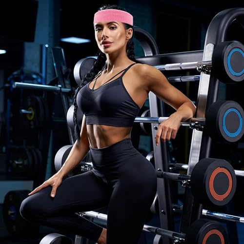 Image of 4 Pack Sweatbands Sports Headband for Men and Women, Moisture Wicking Athletic Workout Headband for Running, Tennis, Basketball, Yoga, Gym Stretchy Unisex Sweatband