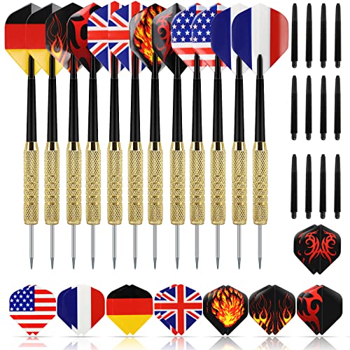 GWHOLE 12 Dartpfeile Set Steeldarts + Ersatzschäften + 28 Flights, 18 Gramm