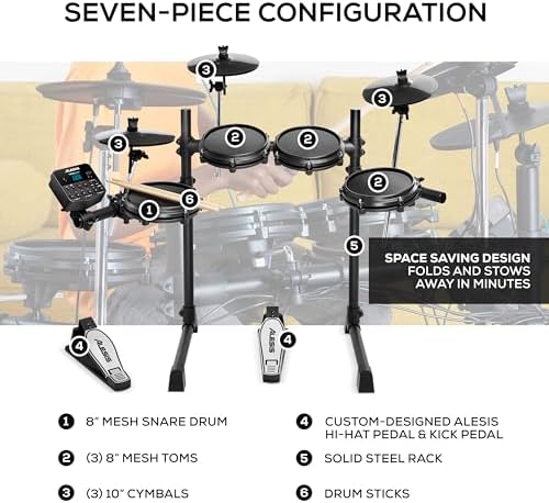 Alesis Turbo Mesh Kit  7-częściowa siateczkowa perkusja elektroniczna ze stalowym statywem, ponad 100 brzmień i utworów oraz kable i pałeczki