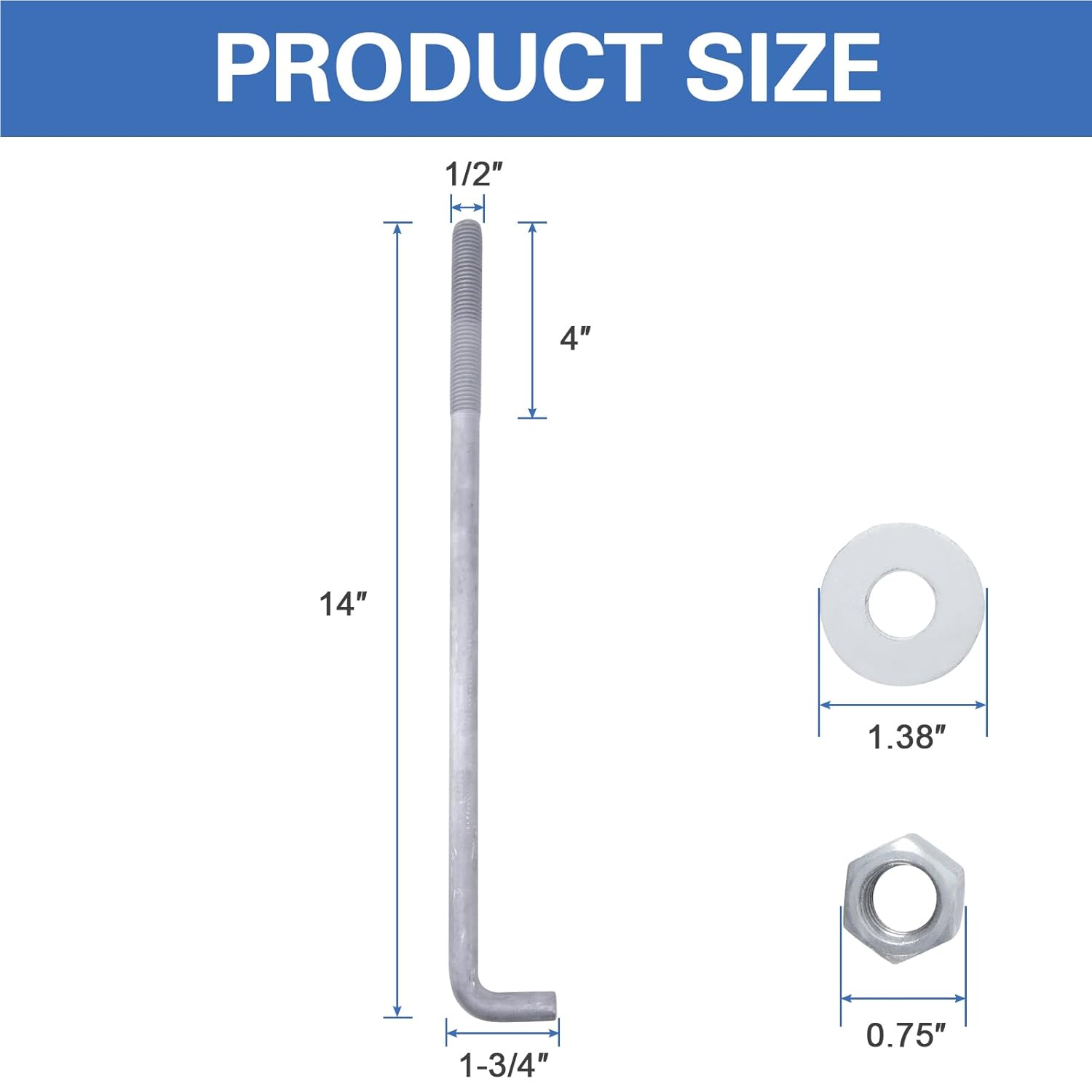 1/2" x 14" Concrete Anchor Bolts (10 Pack) L Shaped, Hot-Dip Galvanized