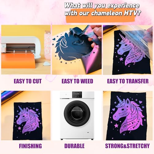 Image of Chameleon HTV Chameleon Heat Transfer Vinyl Chameleon Vinyl 6 Sheets 30.5x25cm Iron on Vinyl for Cricut T-Shirts DIY Design, Easy to Cut and Weed, Silhouette Cameo Heat Press Machine