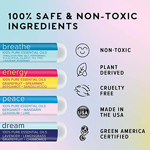Moxe Daily Aromatherapy Nasal Inhalers Set, All Day Aromatherapy, Therapeutic Grade Essential Oils, Easy & Safe, Leakproof, Portable, Clear Congestion, Improve Energy, Naturally Calming & Relaxing #TOP4