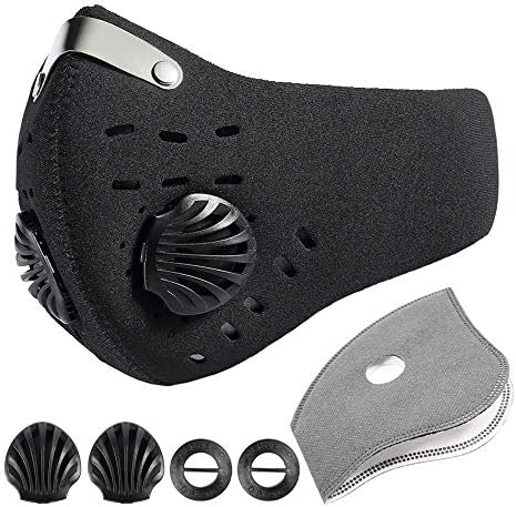 Activated Carbon Dustproof/Dust Mask - Filter Cotton Sheet and Valves for Exhaust Gas, Pollen Allergy, PM2.5, Running, Cycling, Outdoor Activities (Black 2.0)