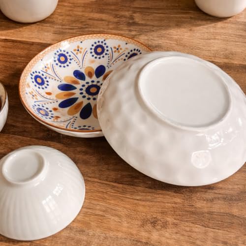 Image of 6-Piece Ceramic Dinner Set, 2 Plates & 4 Bowls, Microwave Safe, Dishwasher Safe, Floral Dinnerware (Ethnic Floral Multicolor, 2 Plate & 4 Bowl Set)