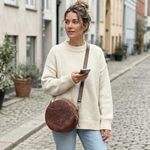Image of S-ZONE Leather Crossbody Bags for Women Circle Shoulder Round Purse Travel