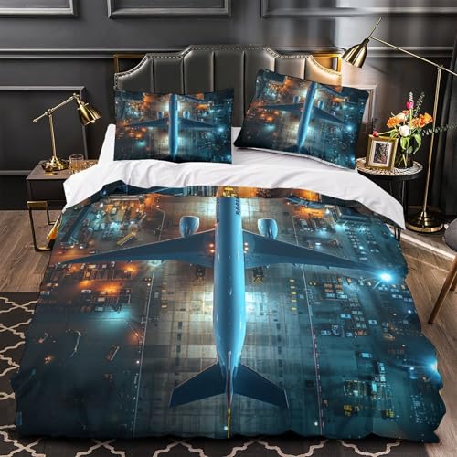 Housse de couette avion imprimé 3D parure de lit microfibre 260x220 - 4