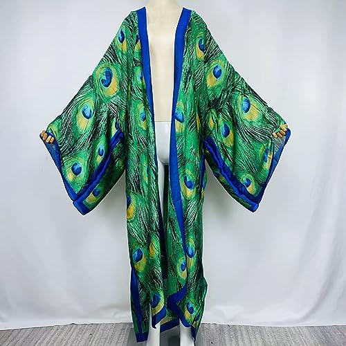 Summer Silk feeling beach cover up Women Cardigan fashion sexy Boho African Holiday party long Sleeve Robe kimono Kaftan2