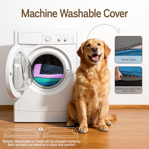 Image of Comfort Expression Washable Orthopedic Dog Bed for Large Sized Dogs | Waterproof Memory Foam Pet Bed 36x27 Inch with Removable Cover with Non-Slip & Bolster