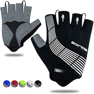 Souke Sports Cycling Bike Gloves Padded Half Finger Bicycle Gloves Shock-Absorbing Anti-Slip Breathable MTB Road Biking Gloves for Men/Women Black Large