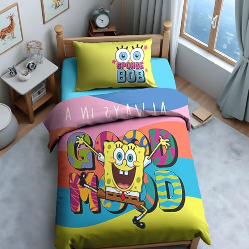 Image of Sassoon Spongebob Digital Printed, Cotton Single Bedsheet, 300 TC, 1 Pillow Cover, Fade Resistant, Bedsheet for Kid's Bedroom, (1.50m X 2.35m)