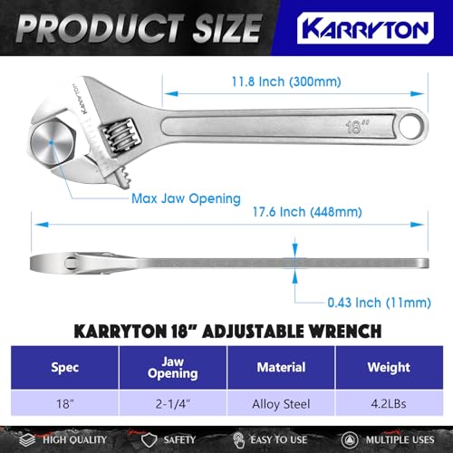 Image of 18 inch Inch Adjustable Wrench, 2-1 /4 inch(57mm) Max Jaw Opening
