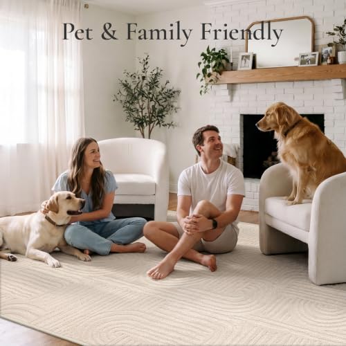 Image of GENIMO Beige Rug 5x7 Washable Area Rugs for Living Room, Soft High Low Pile
