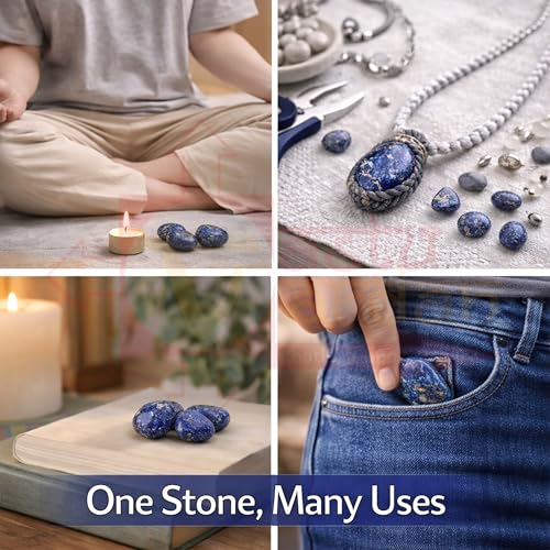Image of Crystal Lapiz Lazuli Tumble Stone | 50 gm Approx | Tumbled Gemstones | Reiki Healing Stones | Aquarium Gravel | Home, Garden,Table Decor| Pack of 1|